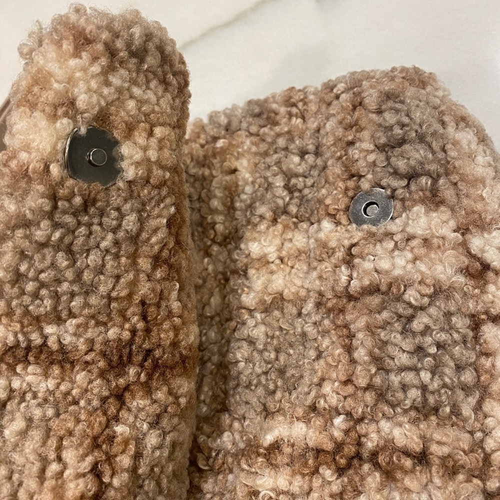 Zara Faux Fur Crossbody Flap Bag Pink Cream Tan Plaid Chain strap - Picture 12 of 13